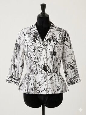 Richard Malcolm 100% Linen Abstract Button Up Top Blouse Art to Wear Size 12
